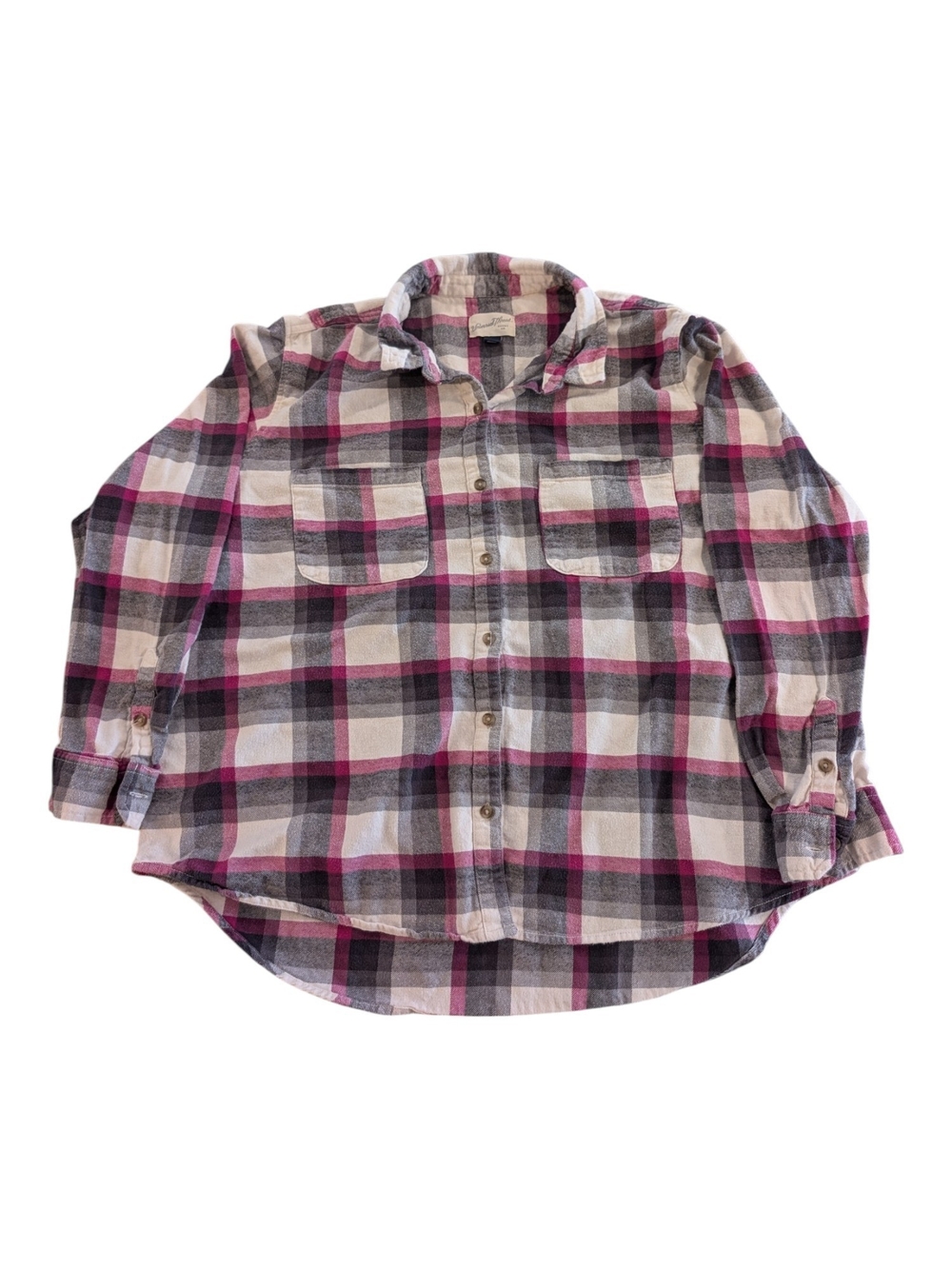 Universal Thread Flannel Pink, Gray & White Plaid Button-Down Shirt